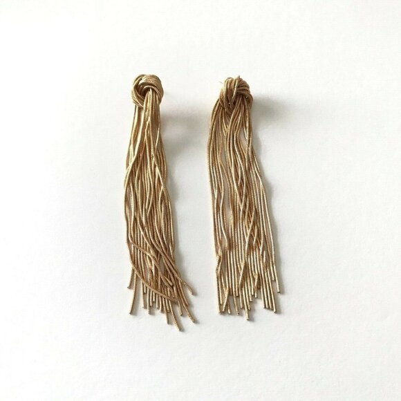 Gold Knot Duster Earrings Gold Dangle Knot Snake Chain - Picture 1 of 1